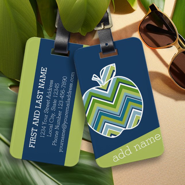 Anpassningsbar Läraräpple med Trendig Chevron Möns Bagagebricka (Custom Luggage Tag)