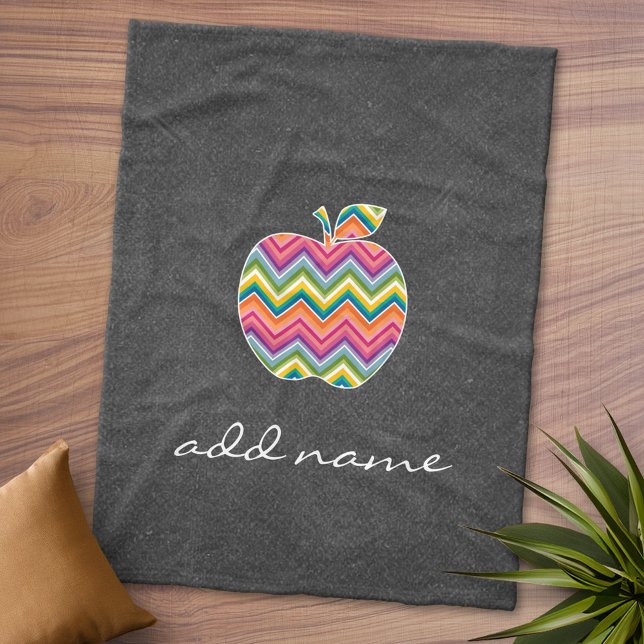Anpassningsbar Läraräpple med Trendig Chevron Möns Fleecefilt (Personalized Fleece Blanket)