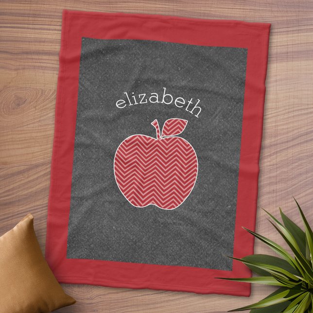 Anpassningsbar Läraräpple med Trendig Chevron Möns Fleecefilt (Personalized Fleece Blanket - Add Photos and Text)