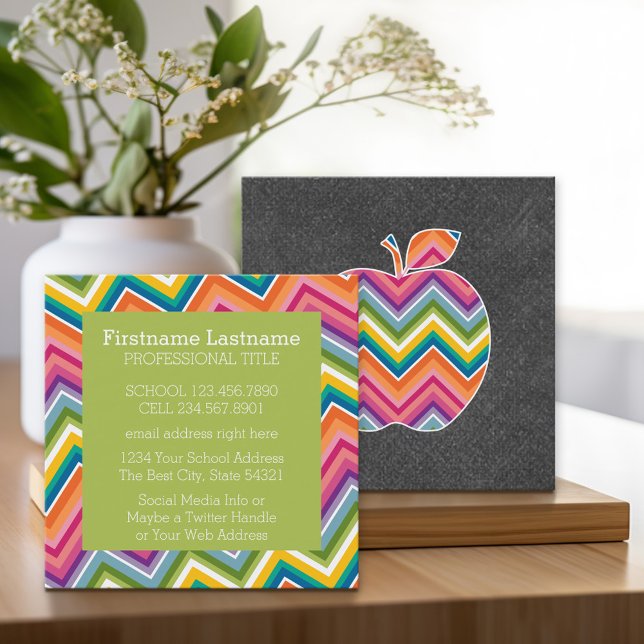 Anpassningsbar Läraräpple med Trendig Chevron Möns Fyrkantigt Visitkort (Custom Square Business Calling Card)