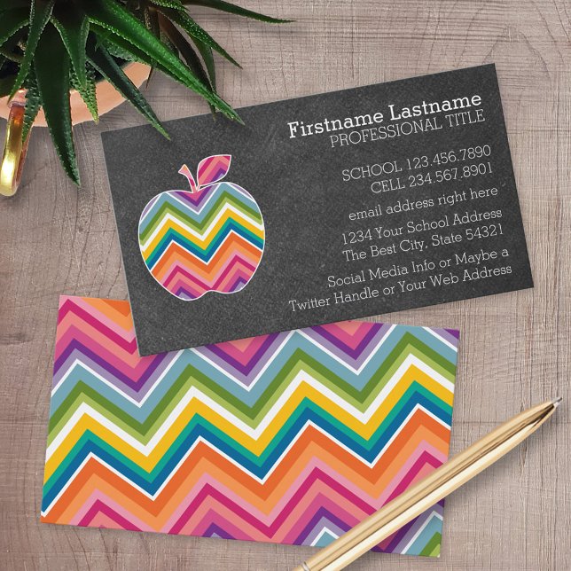Anpassningsbar Läraräpple med Trendig Chevron Möns Visitkort (Custom Printed Business Cards)
