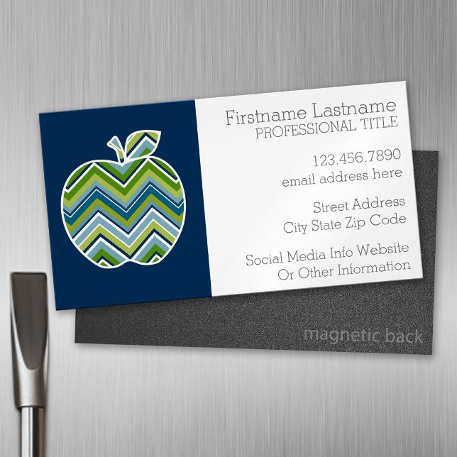 Anpassningsbar Läraräpple med Trendig Chevron Möns Visitkortmagnet (custom business card magnet)