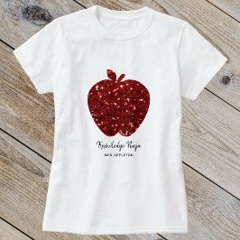 Anpassningsbar Lärare Namn Faux Glitter Red Apple T Shirt
