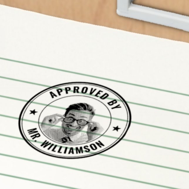 Anpassningsbar Lärare Namn Funny Ansikte Godkännan Självfärgande Stämpel (Skapare uppladdad)