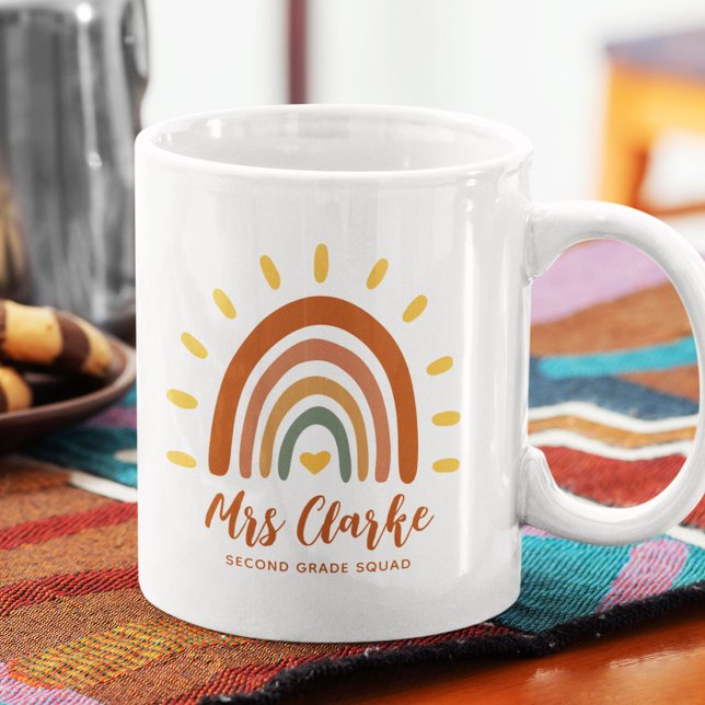Anpassningsbar Lärare Namn Klass Boho Rainbow Sol Kaffemugg (Skapare uppladdad)