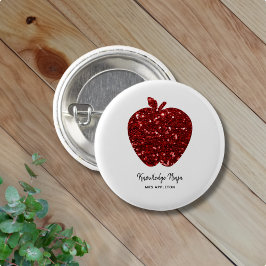 Anpassningsbar Lärare Namn Red Apple Faux Glitter Knapp