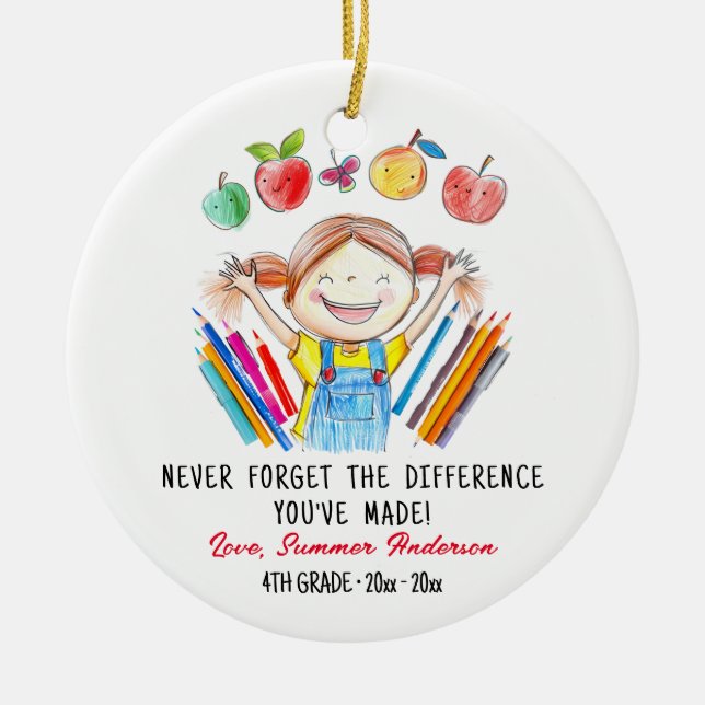 Anpassningsbar Lärares uppskattningsgåva Julgransprydnad Keramik (Framsidan)