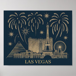 Anpassningsbar Las Vegas Skyline Guld Line Art Tra Poster