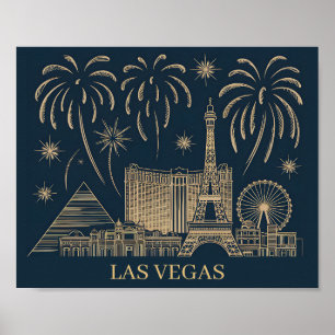 Anpassningsbar Las Vegas Skyline Guld Line Art Tra Poster