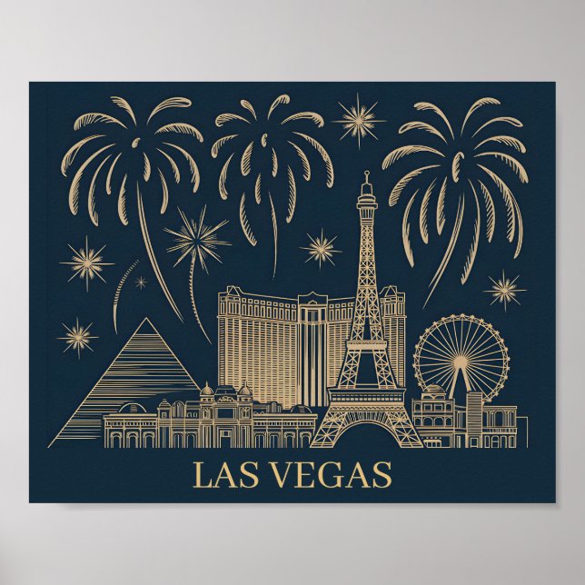 Anpassningsbar Las Vegas Skyline Guld Line Art Tra Poster (Framsidan)