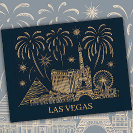 Anpassningsbar Las Vegas Skyline Guld Line Art Tra Vykort