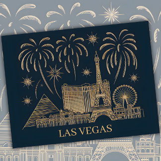 Anpassningsbar Las Vegas Skyline Guld Line Art Tra Vykort
