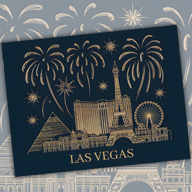 Anpassningsbar Las Vegas Skyline Guld Line Art Tra Vykort (Las Vegas Skyline Gold Line Art Travel Postcard)