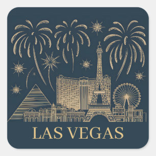 Anpassningsbar Las Vegas Skyline Guld Line Art Vin Fyrkantigt Klistermärke