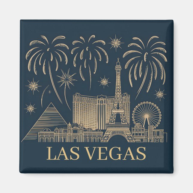 Anpassningsbar Las Vegas Skyline Guld Line Art Vin Magnet (Framsidan)