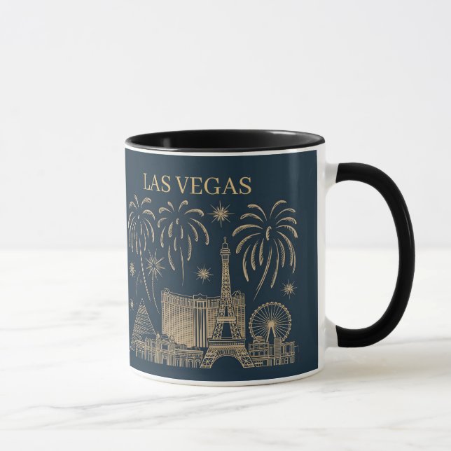 Anpassningsbar Las Vegas Skyline Guld Line Art Vin Mugg (Höger)