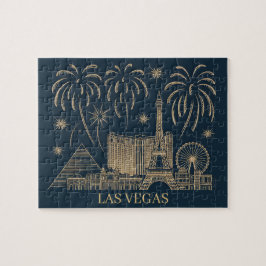 Anpassningsbar Las Vegas Skyline Guld Line Art Vin Pussel