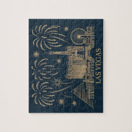Anpassningsbar Las Vegas Skyline Guld Line Art Vin Pussel