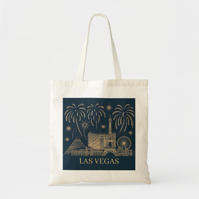 Anpassningsbar Las Vegas Skyline Guld Line Art Vin Tygkasse (Framsidan)