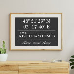Anpassningsbar Latitude Longitud-familjen Namn Hom Poster<br><div class="desc">Latitude Longitud Home Decor. Ett unikt sätt att visa var ditt hem finns. Anpassa den med valfri bakgrund i färg. Perfektens gåva till Houseworkteknik. Om du vill söka efter latitud och longitud för ditt hem kopierar du och klistrar in länken i webbläsaren och följer instruktionerna. https://support.google.com/maps/answer/18539?hl=en</div>