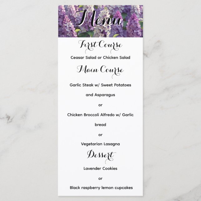 Anpassningsbar Lavender FLower Bröllop Menu Meny (Framsida)