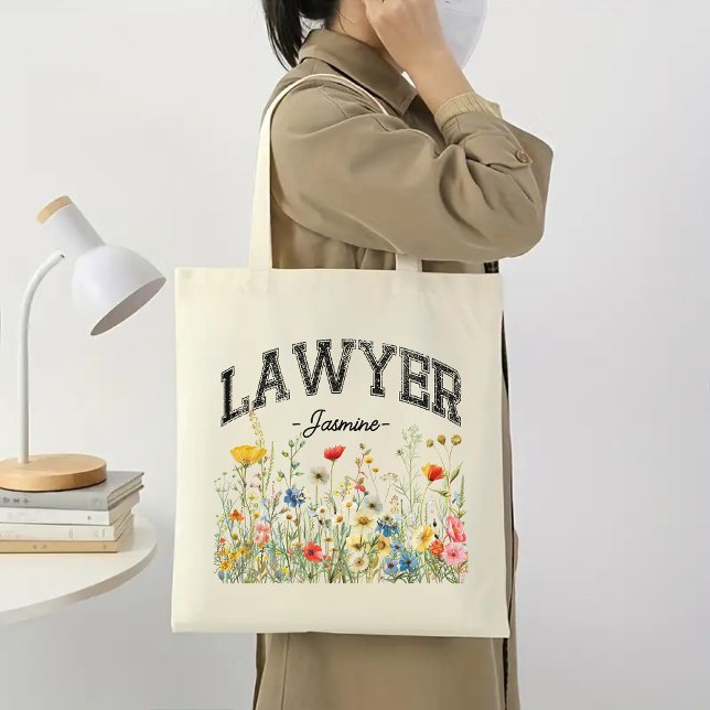 Anpassningsbar Law School Studenten Bag, Advokatex Tygkasse (personalized name tote, wildflowers lawyer bag, graduation gift for lawyer, law student gift, )