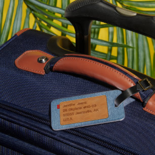 Anpassningsbar Leather Märkre Blue Jean Denim Bagagebricka