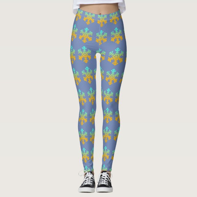 Anpassningsbar Leggings Snöflingor Blue (Framsida)
