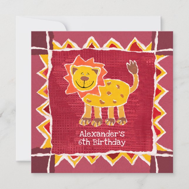 Anpassningsbar Lejon Collage Print Birthday-inbjud (Framsida)