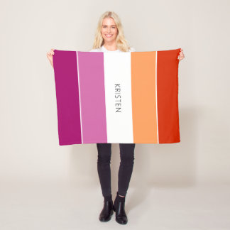 Anpassningsbar Lesbisk Flagga Färg Rand med Namn Fleecefilt