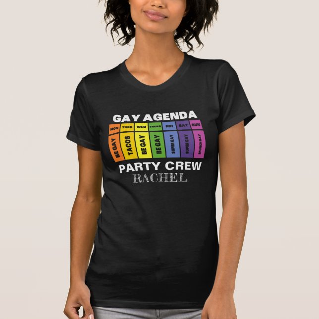 Anpassningsbar LGBT Party Crew Gay Agenda Rainbow T Shirt (Framsida)