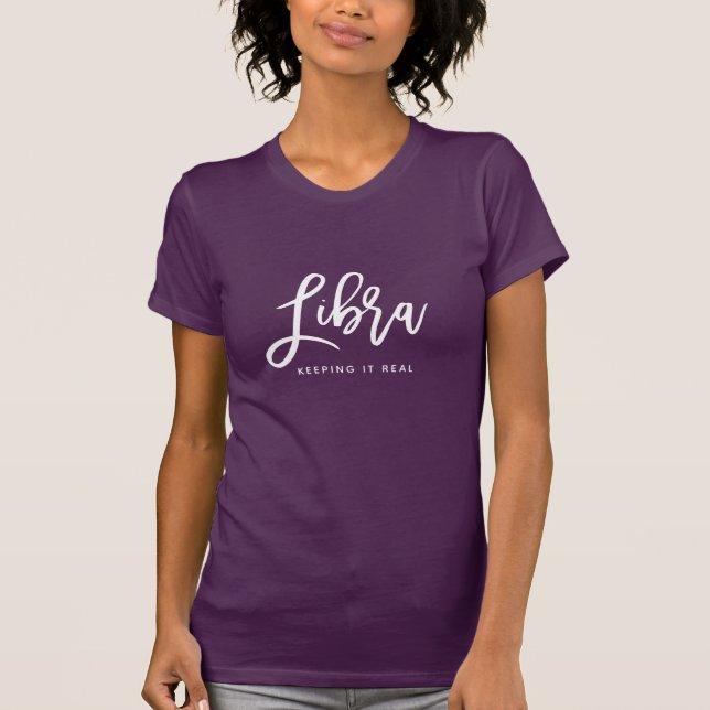 Anpassningsbar Libra Horoscope Modern skript Zodia T Shirt (Framsida)