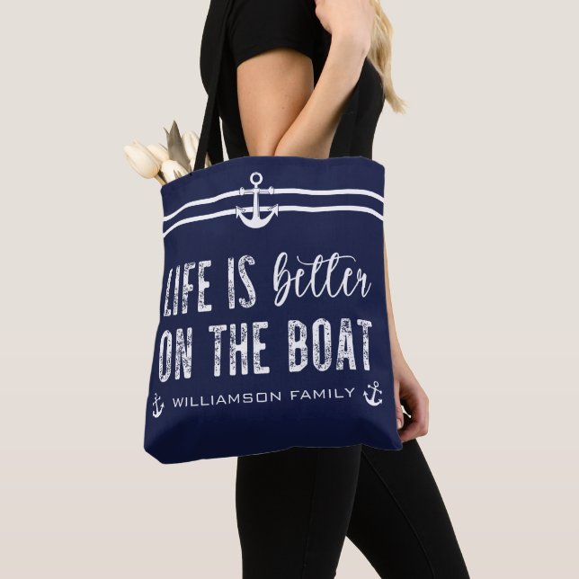 Anpassningsbar Life är bättre på båten | Boat Life Tygkasse (Närbild)