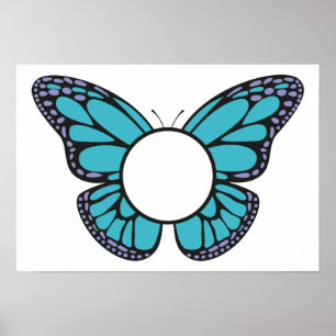 Anpassningsbar Light Blue Butterfly Round Monogram Poster