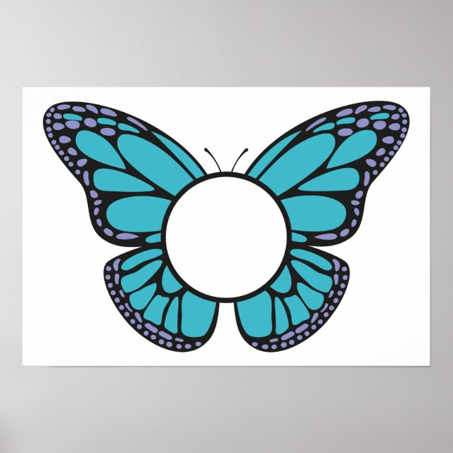 Anpassningsbar Light Blue Butterfly Round Monogram Poster (Framsidan)