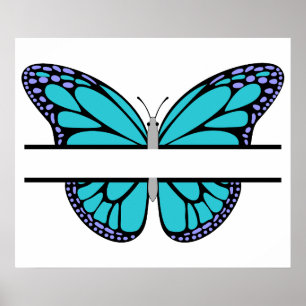 Anpassningsbar Light Blue Butterfly Split Monogram Poster