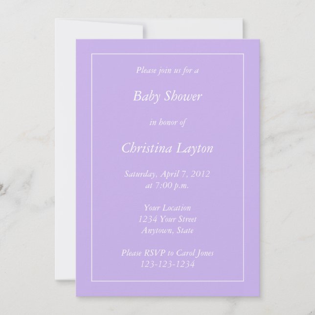 Anpassningsbar Light Lila Baby Shower-inbjudningar Inbjudningar (Framsida)
