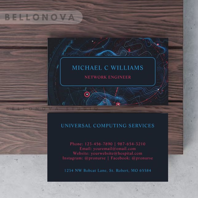 Anpassningsbar Light Mörk Navy Blue Circuit Visitkort (Custom Light Dark Navy Blue Red Circuit Business Card)