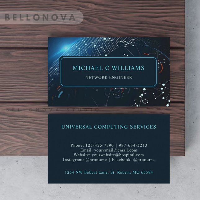 Anpassningsbar Light Mörk Navy Blue White Earth we Visitkort (Custom Light Dark Navy Blue White earth web Business Card)