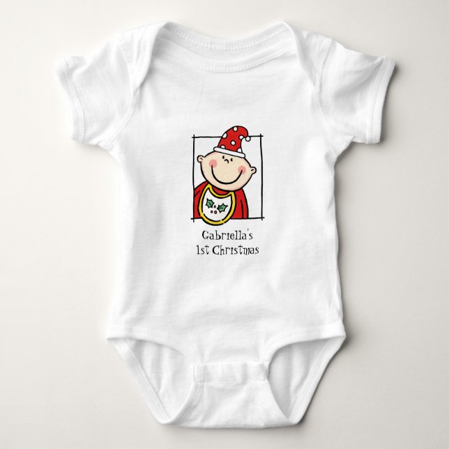 Anpassningsbar Light Skin Tone Baby Första jul T Shirt (Framsida)