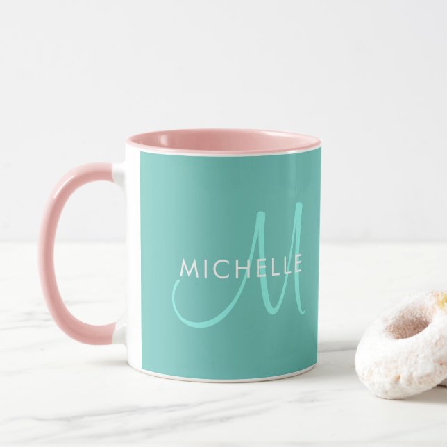 Anpassningsbar Light Teal Template Namn Initial Mo Mugg (Med munk)