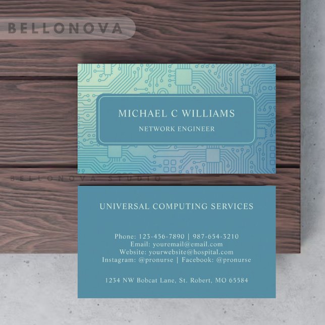 Anpassningsbar Light Turcos Mörk Teal Blue Circuit Visitkort (Custom Light Turquoise Dark Teal Blue Circuit Business Card)