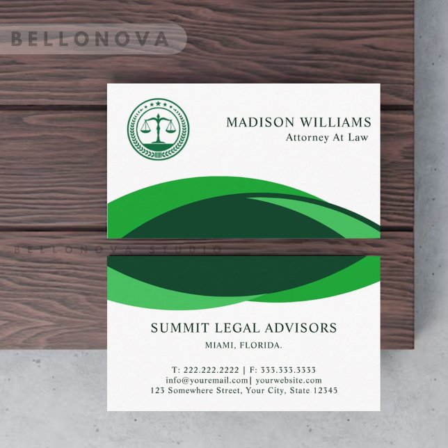 Anpassningsbar Light White Mörk grönt Legal Office Visitkort (Custom Light White Dark Green Legal Office Business Card)