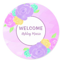 Anpassningsbar lila akvarellblomma för baby shower