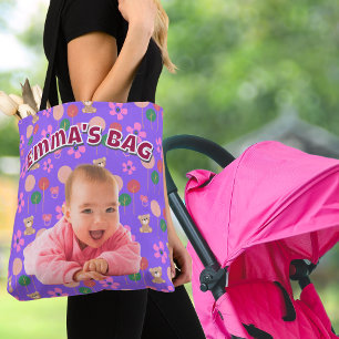 Anpassningsbar Lila Baby Photo med Nallar Tygkasse