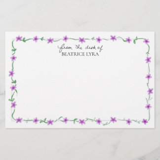Anpassningsbar Lila Blommig Brevpapper