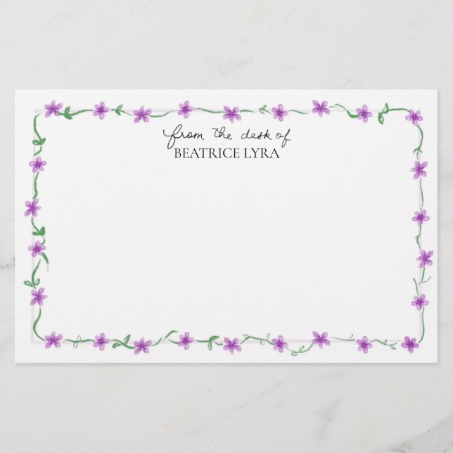 Anpassningsbar Lila Blommig Brevpapper (Framsida)