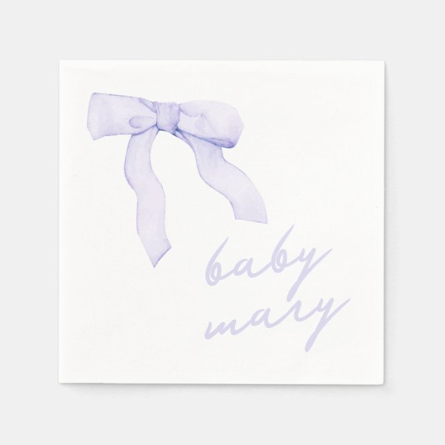 Anpassningsbar Lila Bow Baby Shower Napkins Pappersservett (Framsidan)