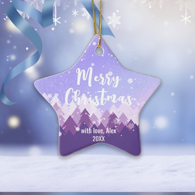 Anpassningsbar Lila Fredlig Snö-skog God jul Julgransprydnad Keramik (Skapare uppladdad)