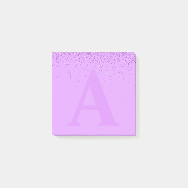 Anpassningsbar Lila Glitter Monogram Post-it® Note Post-it Block (Framsida)